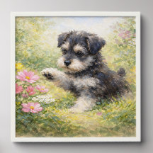 Schnauzer Puppy Lente Bloemen