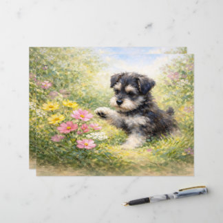 Schnauzer Puppy Lente Bloemen Scrapbook Papier