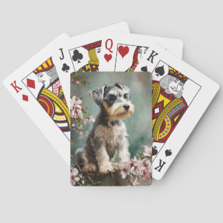 Schnauzer Puppy Lente Kersenbloesem Pokerkaarten