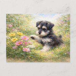 Schnauzer Puppy Springtime Flowers Briefkaart