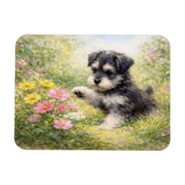 Schnauzer Puppy Springtime Flowers Flexible Magneet