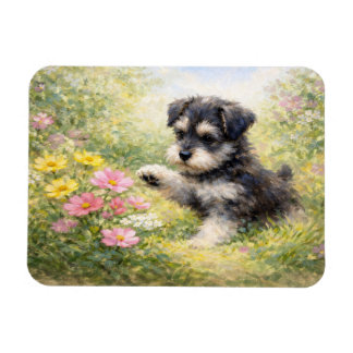 Schnauzer Puppy Springtime Flowers Flexible Magneet