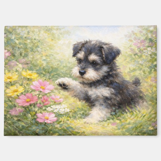 Schnauzer Puppy Springtime Flowers Magneet (Voorkant)
