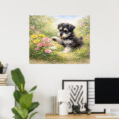 Schnauzer Puppy Springtime Flowers Poster (Thuiskantoor)