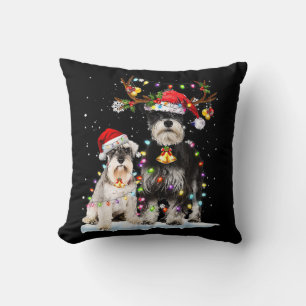 Schnauzer Reindeer Santa Hat Xmas licht Kerstmis Kussen