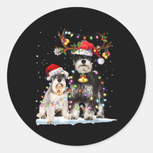 Schnauzer Reindeer Santa Hat Xmas licht Kerstmis Ronde Sticker