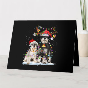 Schnauzer Rendier Kerstman Hoed Kerstlichtjes Kers Kaart