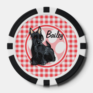 Schnauzer; Rood en Wit Gingham Poker Chips