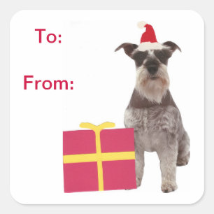 Schnauzer Santa Hat Gift Labels Sticker