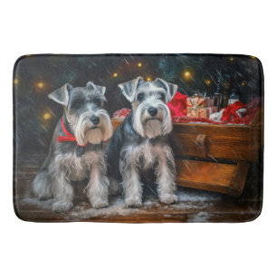 Schnauzer Snowy Sleigh Kerstdecoratie Badmat