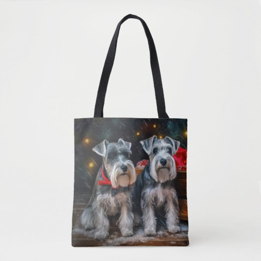 Schnauzer Snowy Sleigh Kerstdecoratie Draagtas (Voorkant)