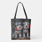 Schnauzer Snowy Sleigh Kerstdecoratie Draagtas (Achterkant)