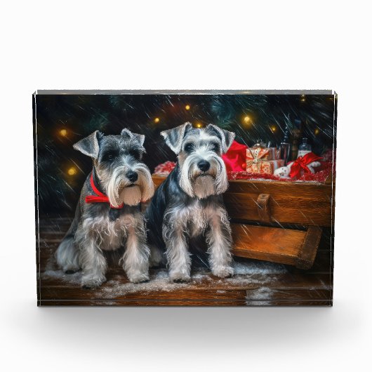 Schnauzer Snowy Sleigh Kerstdecoratie Fotoblokken (Voorkant)
