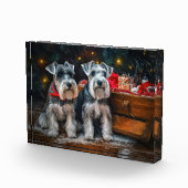 Schnauzer Snowy Sleigh Kerstdecoratie Fotoblokken (Rechts)