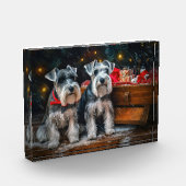 Schnauzer Snowy Sleigh Kerstdecoratie Fotoblokken (Links)