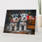 Schnauzer Snowy Sleigh Kerstdecoratie Kaart (Voorkant)
