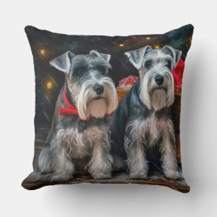 Schnauzer Snowy Sleigh Kerstdecoratie Kussen