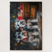 Schnauzer Snowy Sleigh Kerstdecoratie Legpuzzel (Verticaal)