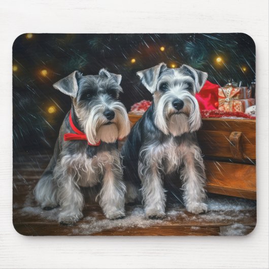Schnauzer Snowy Sleigh Kerstdecoratie Muismat (Voorkant)