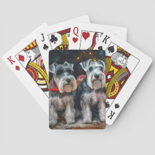 Schnauzer Snowy Sleigh Kerstdecoratie Pokerkaarten