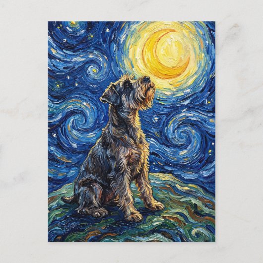 Schnauzer Starry Night Painting Briefkaart (Voorkant)