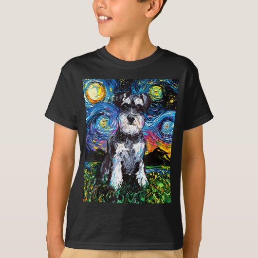 Schnauzer Sterrennacht Impressionist Dog Art van A T-shirt (Voorkant)