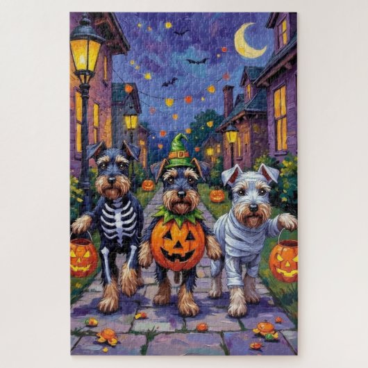 Schnauzer Trick-or-Treating in Halloween Costumes Legpuzzel (Verticaal)