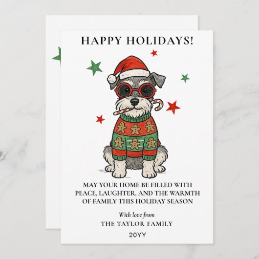 Schnauzer Ugly Sweater Christmas Dog Candy Cane Feestdagenkaart (Voorkant / Achterkant)