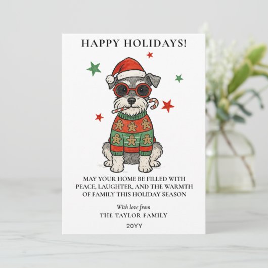 Schnauzer Ugly Sweater Christmas Dog Candy Cane Feestdagenkaart (Staand voorkant)