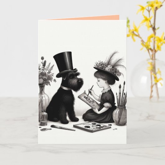 Schnauzer Vouwkaart Kaart (Gele Bloem)