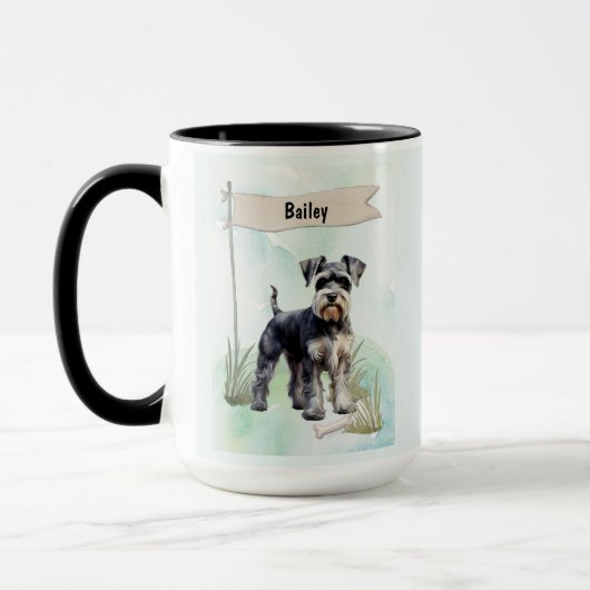 Schnauzer Watercolor Personalized Dog Mok (Links)