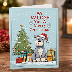 Schnauzer We Woof You een Prettig Kerstfeest Feestdagen Kaart