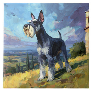 Schnauzer Zonnig Landschap Kunst Tegeltje
