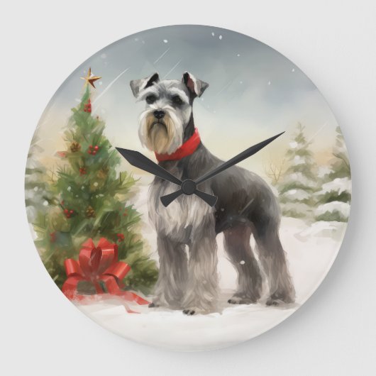 Schnauzerhond in de sneeuw Kerstmis Grote Klok (Voorkant)