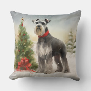 Schnauzerhond in Sneeuw Kerstmis Kussen