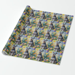 Schnauzerhond Lente Bloemen Schilderij Cadeaupapier