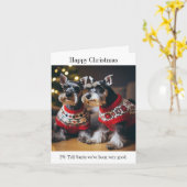 Schnauzers portant la carte des pulls de Noël (Fleur jaune)