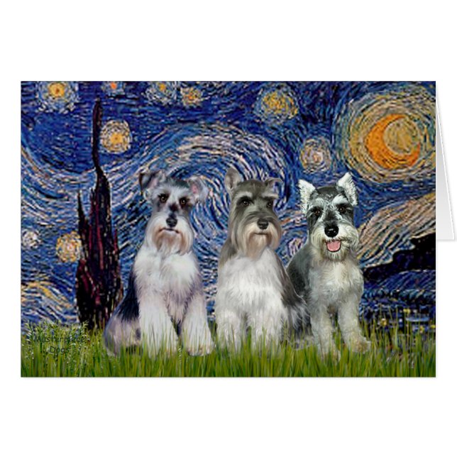 Schnauzers (trois) - Starry Night (Devant horizontal)