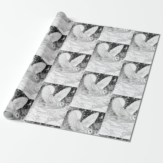 Schnee-Eule im Flug unterm Sternenhimmel Cadeaupapier (Uitgerold)