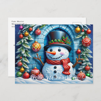 Schneemann mit Weihnachtsdeko -  Briefkaart