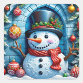 Schneemann mit Weihnachtsdeko -  Vierkante Sticker (Voorkant)