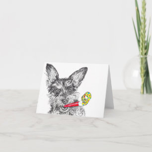 Schnoedle Dog met Party Blower Birthday Note Card Kaart
