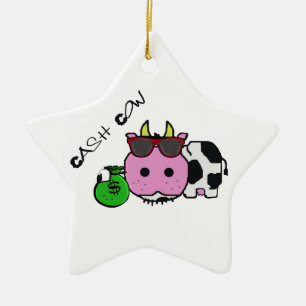 Schnozzle Cow Cash Cow Cartoon met Money Bag Keramisch Ornament
