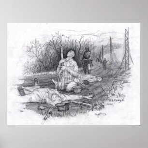 Schoctuur in witte marmer poster