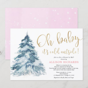Schoel per post winterroze gouden baby shower kaart