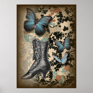  schoen van steampunk floral butterfly Victoriaans Poster