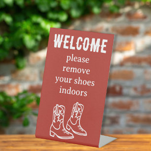 Schoenen Uit Cowboylaarzen Western Vakantiewoning  Reclamebord Met Voetstuk