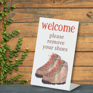 Schoenen Verwijderen Wandelschoenen Vakantiehuur Reclamebord Met Voetstuk