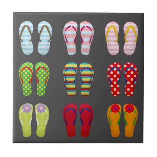 Schoensschoenen kleurige zomerse teenslippers tegeltje (Voorkant)