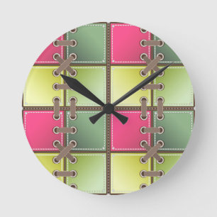 Schoenveters roze en groen mode kunst ronde klok